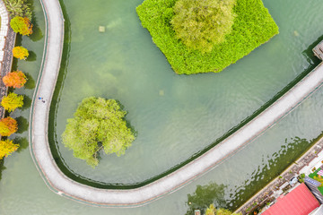 path over water in aerial view
