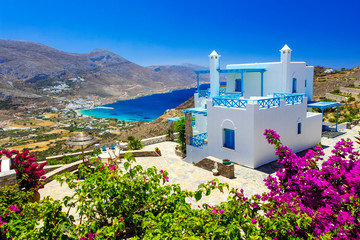 amazing Greek holidays - Amorgos island, splendid view of Aegialis bay, Cyclades - obrazy, fototapety, plakaty