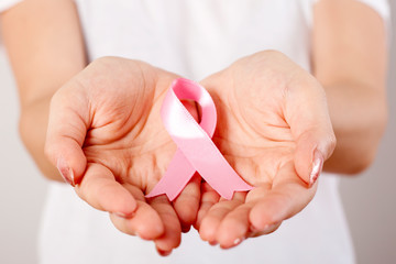 young woman supporting breast cancer campaign