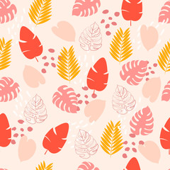 Seamless pattern with tropical leaves