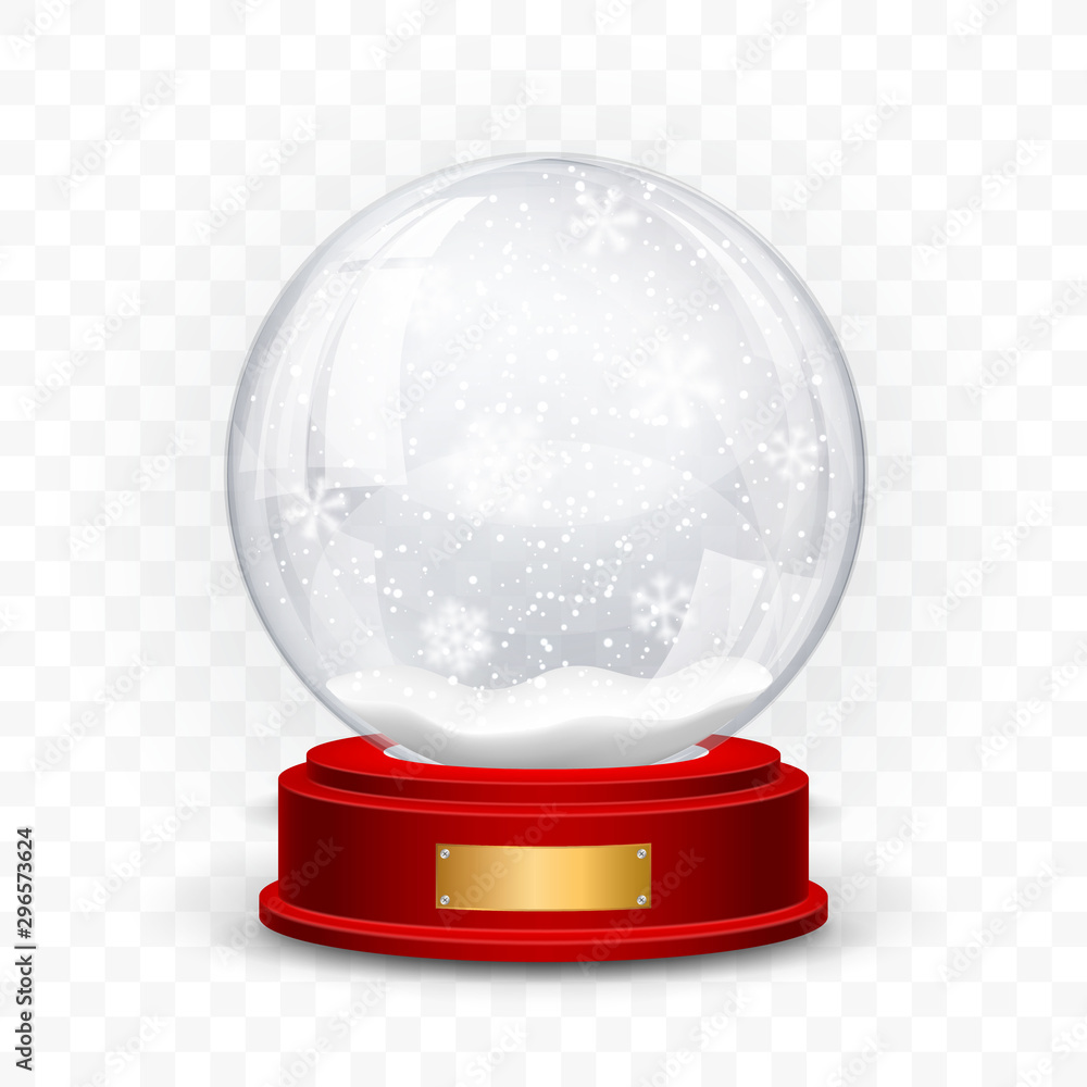 Wall mural snow globe ball. realistic new year chrismas object isolated on transperent background with shadow. 