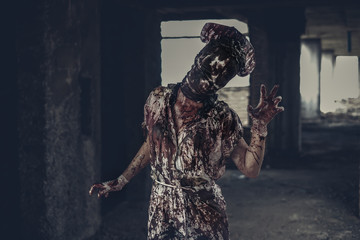 Ghost nurse woman or zombie in the building abandoned hospital. 