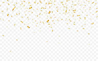 Gold confetti. Celebration carnival falling shiny glitter confetti in gold color. Luxury greeting card. Vector illustration - obrazy, fototapety, plakaty