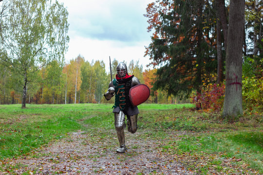 knight warrior attack runs to battlefield medieval history forest