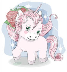 Naklejka premium little unicorn in flower