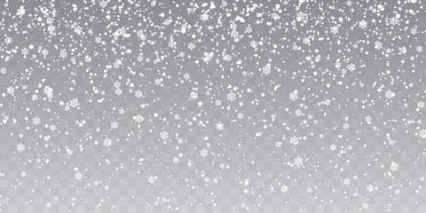 Christmas snow. Falling snowflakes on transparent background. Snowfall. Vector illustration