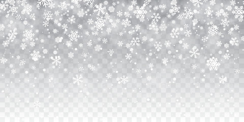 Christmas snow. Falling snowflakes on transparent background. Snowfall. Vector illustration