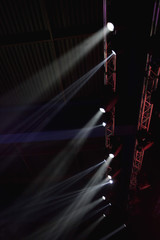 many spotlights shining above the stage