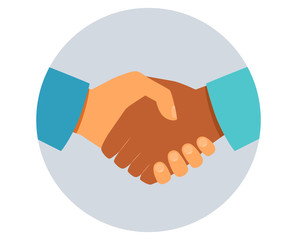 Handshake of business partners. Successful deal concept. Vector flat style illustration. Circle business icon