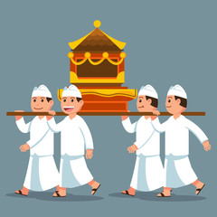 Parade Of Bali Men Carry Sacred Object On Shoulder
