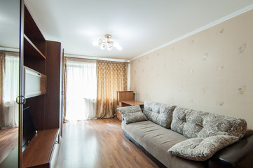 Russia, Moscow- May 21, 2019: interior room apartment. standard repair decoration in hostel