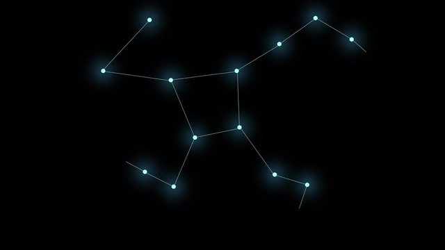 Constellation Hercules on a black background. Glowing blue stars are connected by lines. Motion graphics.