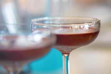wide glass of red wine, close-up, top