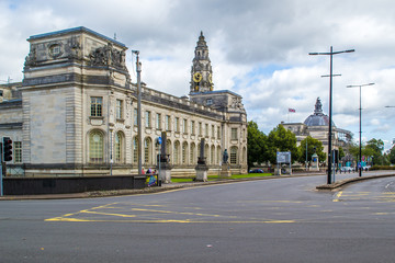 Streets and architecture of the city of Cardiff, Wales.