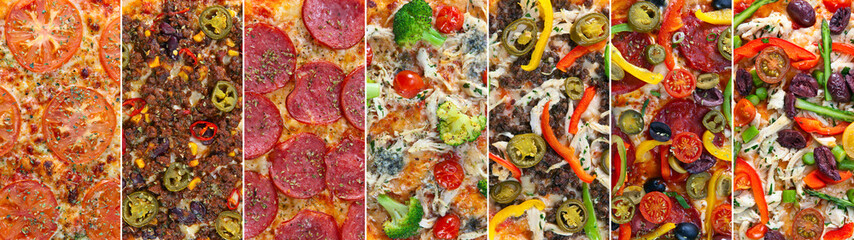Obraz na płótnie Canvas Collage of different fresh pizzas.