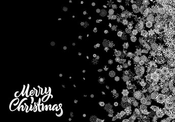 Christmas snowflake abstract background with falling scattered snow for winter New Years Eve holidays celebration