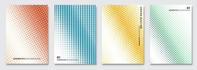 Vector abstract background, creative halftone patterns, geometric gradient texture. Minimal pattern design. Vivid colors. Modern Cover templates set.