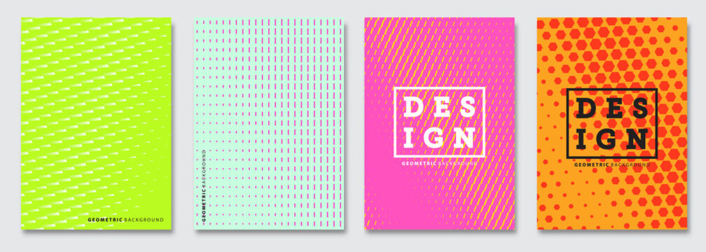 Vector abstract background, creative halftone patterns, geometric gradient texture. Minimal pattern design. Vivid colors. Modern Cover templates set.