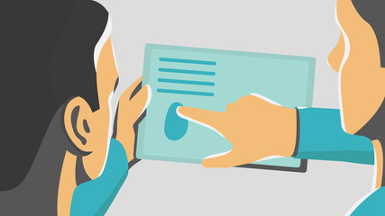 Vector illustration of a two people discussing project at a meeting