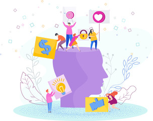 Tiny people as thoughts and ideas in Human head.