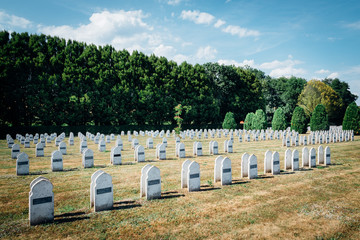 Fototapeta na wymiar Des tombes musulmanes dans un cimetière militaire français. Des tombes de soldats musulmans dans un cimetière militaire