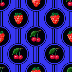 Seamless pattern with cherries in the circles. Vector.