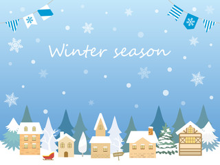 雪景色 街 風景イラスト 赤 Wall Mural Wallpaper Murals Senryu