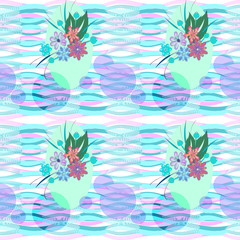 Fototapeta na wymiar Seamless floral pattern composition of flowers on an abstract wavy background