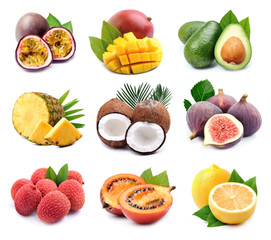 Collage of exotic fruits.