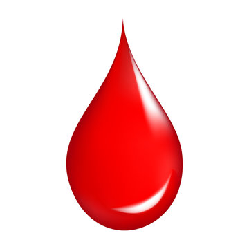 Red blood drop with lights. Health element on white isolated background.