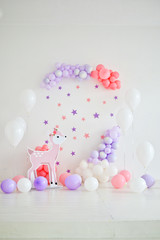 Composition of balloons. Decorations for birthday party. A lot of balloons. 