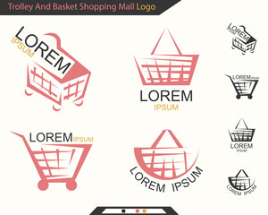 Trolley And Basket Shopping Mall Logo - Vector