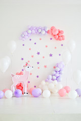 Composition of balloons. Decorations for birthday party. A lot of balloons. 