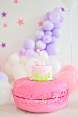 Birthday cake. Decorations for holiday party. 