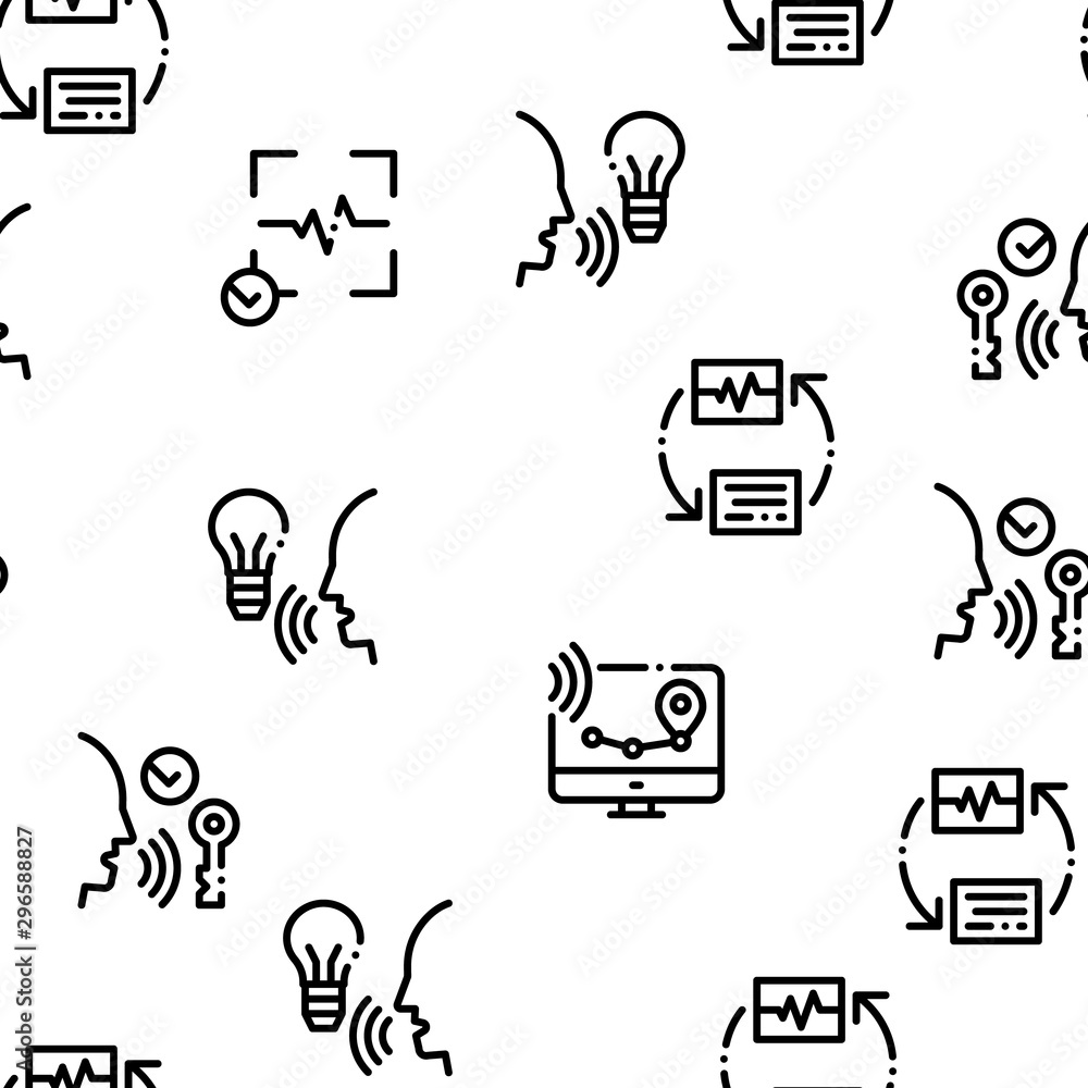 Poster voice control seamless pattern vector thin line. voice contour illustrations