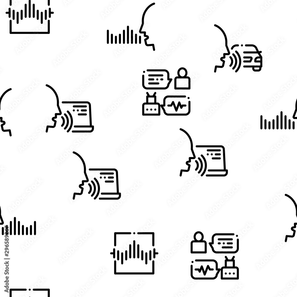 Poster voice control seamless pattern vector thin line. voice contour illustrations
