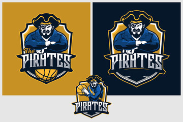 pirate cartoon vector for basketball team badge logo template