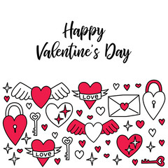Cute Valentine's Day background with doodles of hearts in line art style