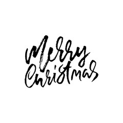 Merry Christmas. Holiday modern dry brush ink lettering for greeting card. Vector illustration.