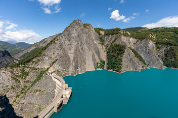 Obraz na płótnie Canvas Monteynard, Isere, France - Monteynard-Avignonet Dam and lake on Drac river