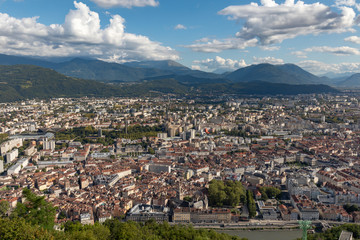 Fototapeta na wymiar Grenoble, Isere, France - View to the city from the Bastille Fortress
