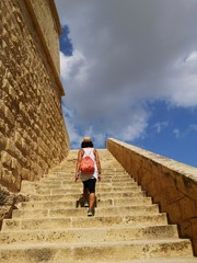 tourist on the tuff stairway, Victoria a gozo