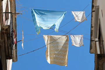 washing lines and blue sky