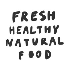 Fresh healthy natural food. Green eco bio sticker for social media content. Vector hand drawn illustration design. 