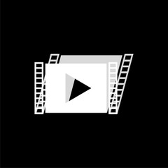 Film strip with play triangle isolated icon on black background