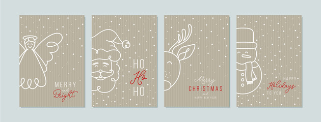 Merry Christmas cards set with hand drawn elements. Doodles and sketches vector Christmas illustrations, DIN A6. - 296592684