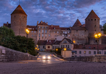 Obraz premium Evening in the medieval town with castle of Semur en Auxois, Burgundy, France