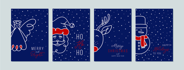 Merry Christmas cards set with hand drawn elements. Doodles and sketches vector Christmas illustrations, DIN A6.