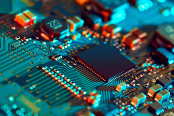 Electronic circuit board close up. 