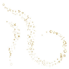 Obraz premium Memphis style geometric confetti vector background of triangle circle square shapes, chevron wavy lines.